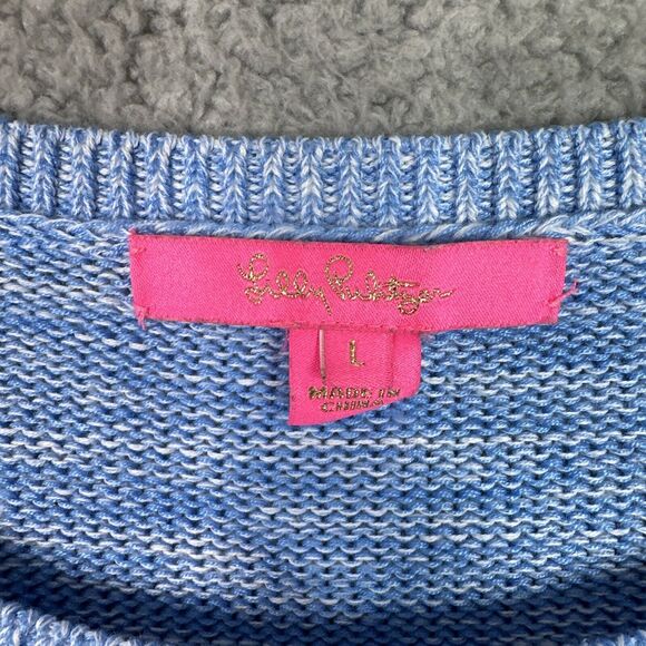 Lilly Pulitzer Zaylia Sweater Women’s Large | Blue Marl with Green Trim - Picture 3 of 10